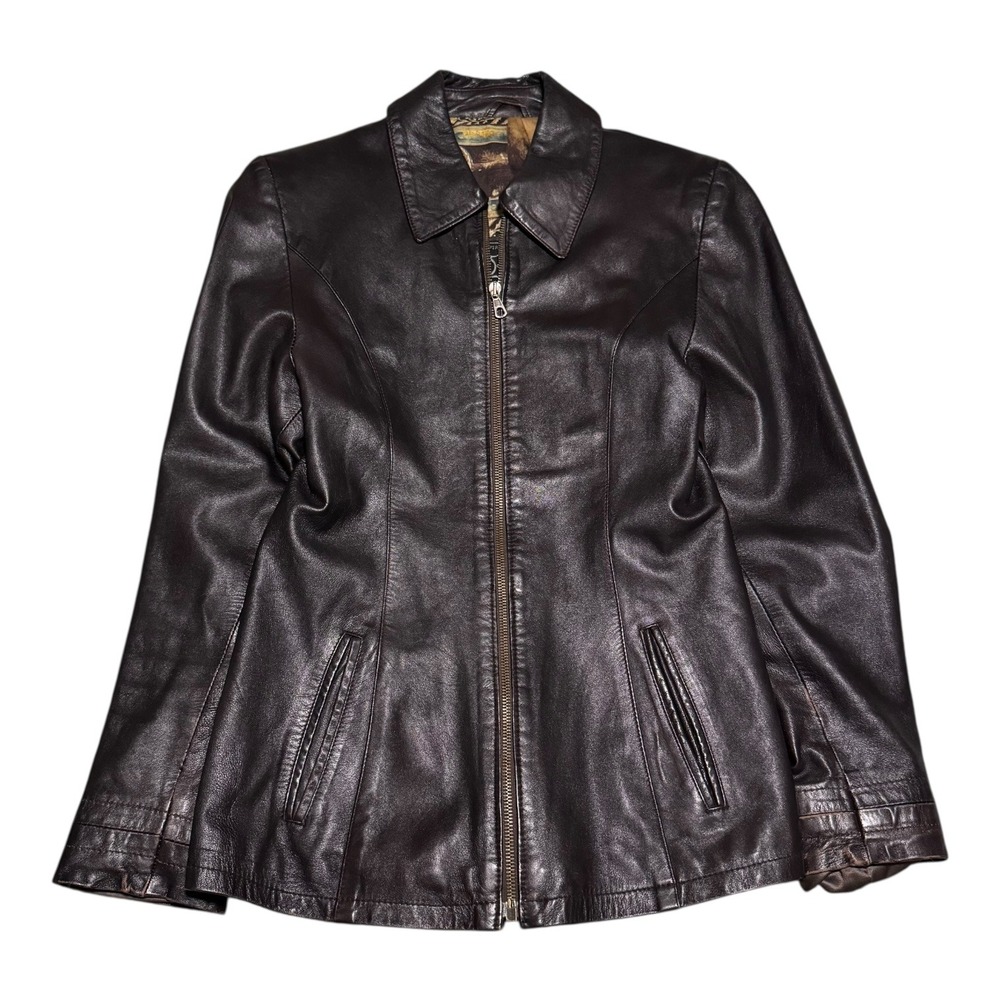 Vintage Firenze Brown Lined Full Zip Italy Made Leather‎ Jacket Women's XS/S